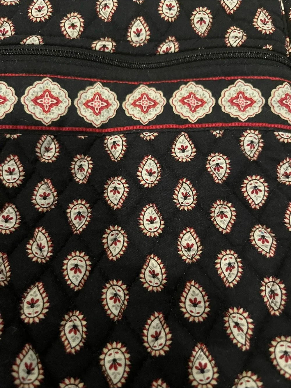 Vera Bradley Black Quilted Backpack with Cream and Red Accents - Picture 2 of 7